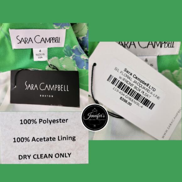 Sara Campbell NWT Green Floral Jacquard A-Line w/Front Box Pleat Dress Size 4 - Picture 11 of 13